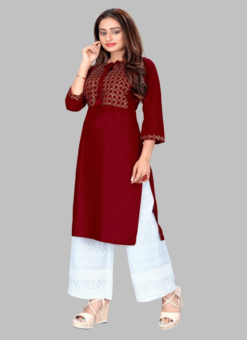 Glam Kurti 45 Latest Fancy Designer Heavy Rayon With Sequence Embroidery Work Exclusive Kurti With Bottom Collection